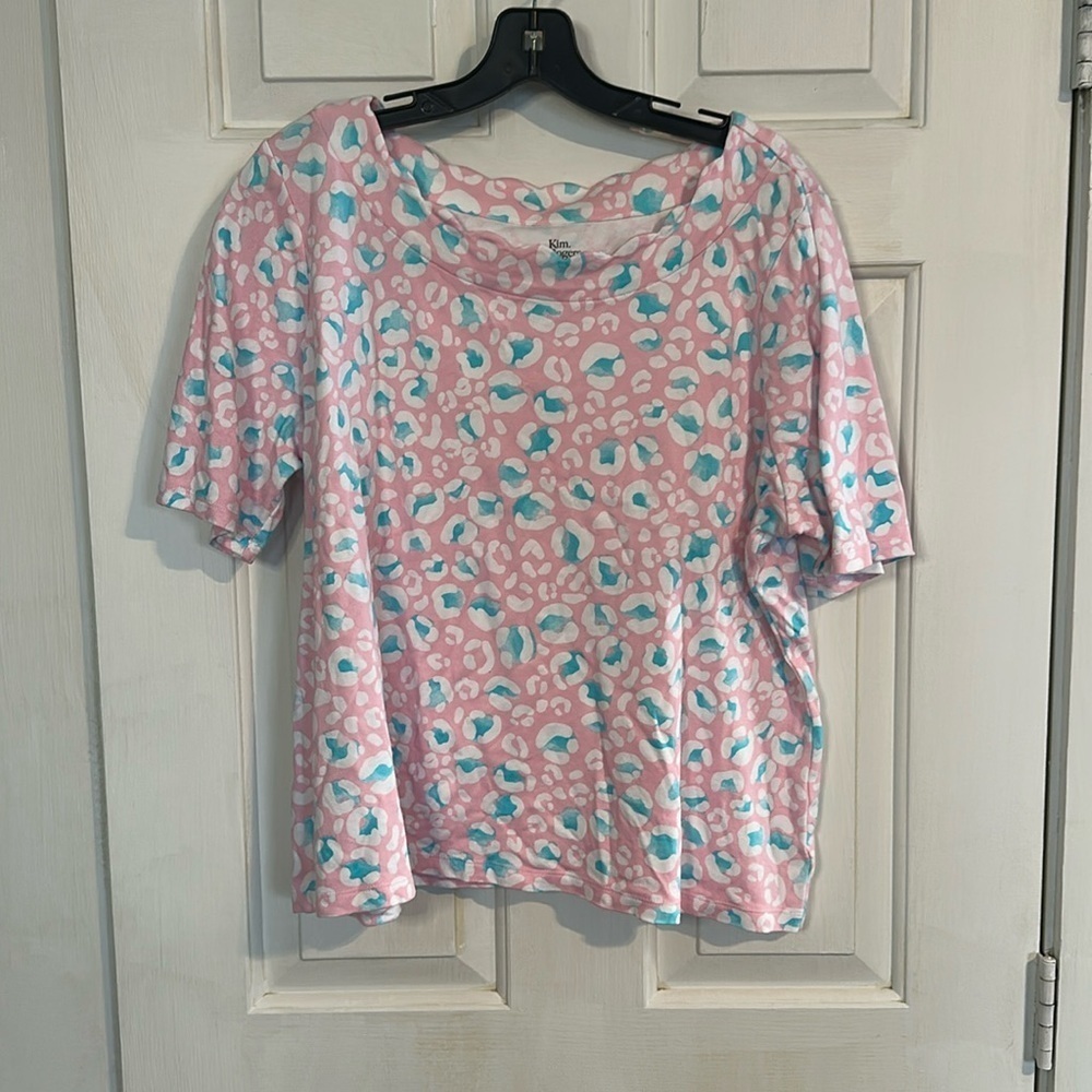 Kim Rogers Pink and Blue Scalloped Neck Top Size XXLP
